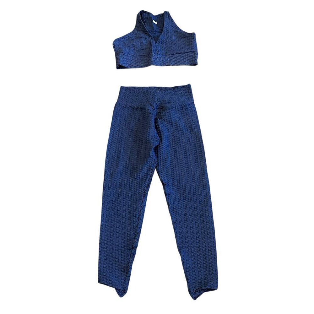 Booty by Brabants Dark Blue Two Piece Workout Set Bra Top Leggings One Size